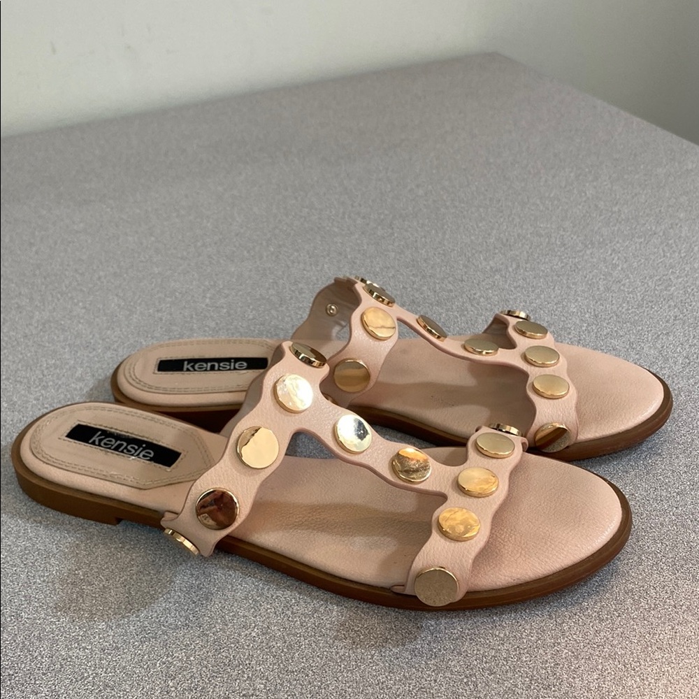 Kensie Soft Pink and Gold Sandals with Studded Straps